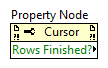 The **Rows Finished?** property node returns TRUE when there are no more rows of data in the query result.